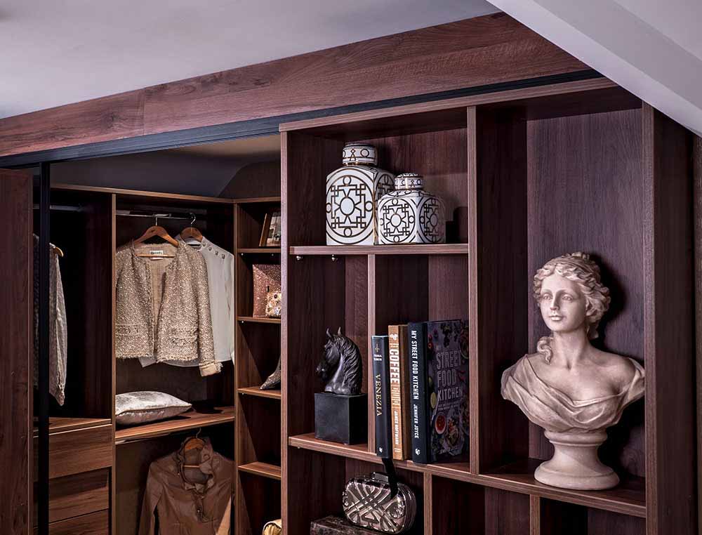 close up of shelving in alcove sliding wardrobe