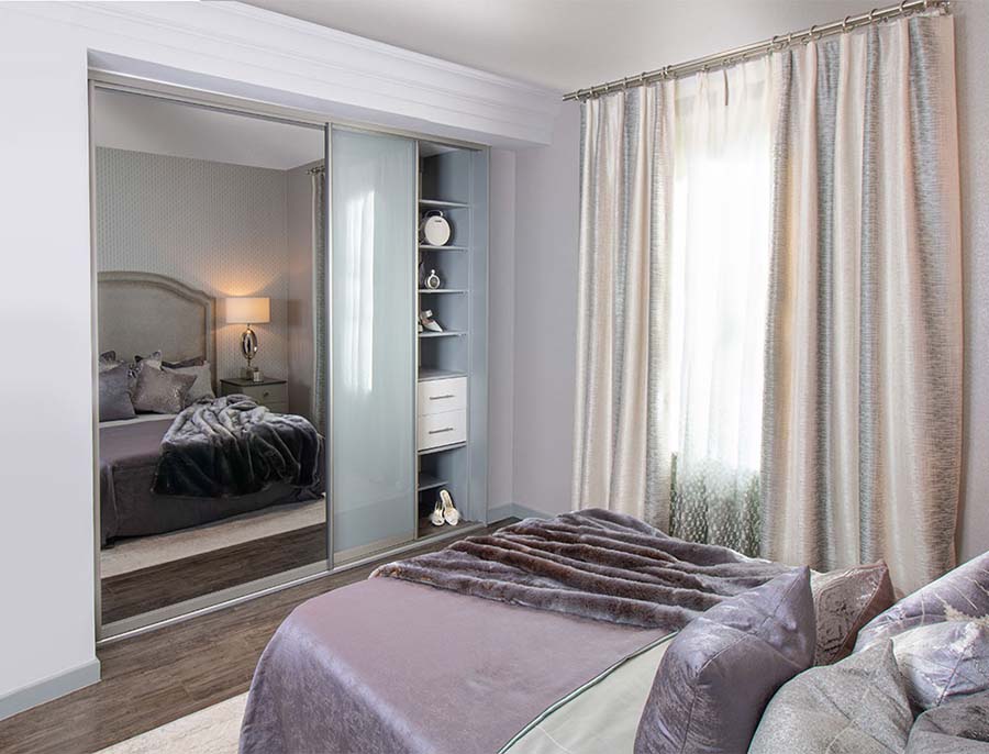sliding wardrobe with grey glass
