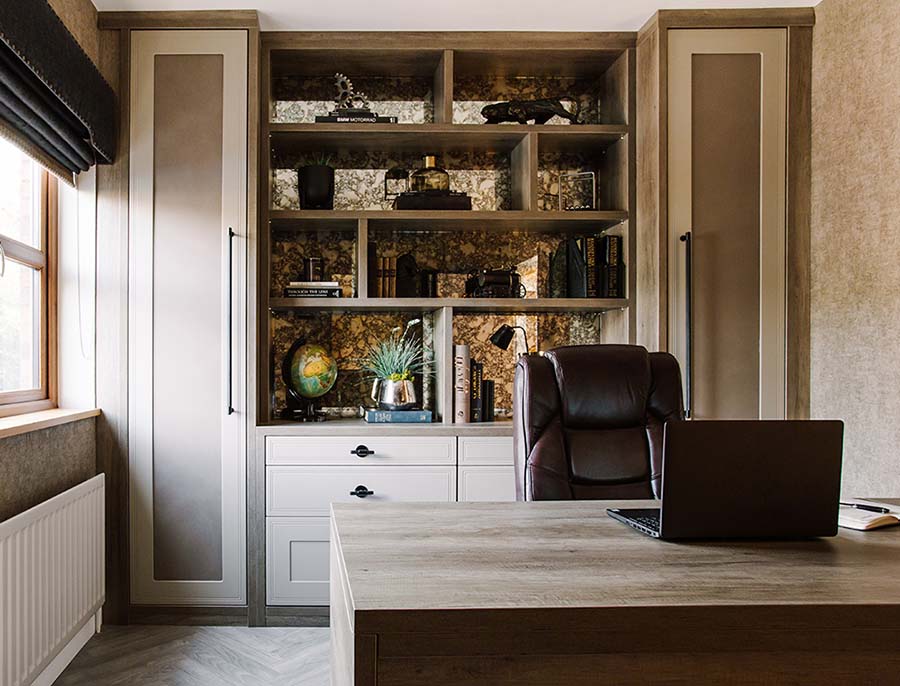 home office with hinge unit in background