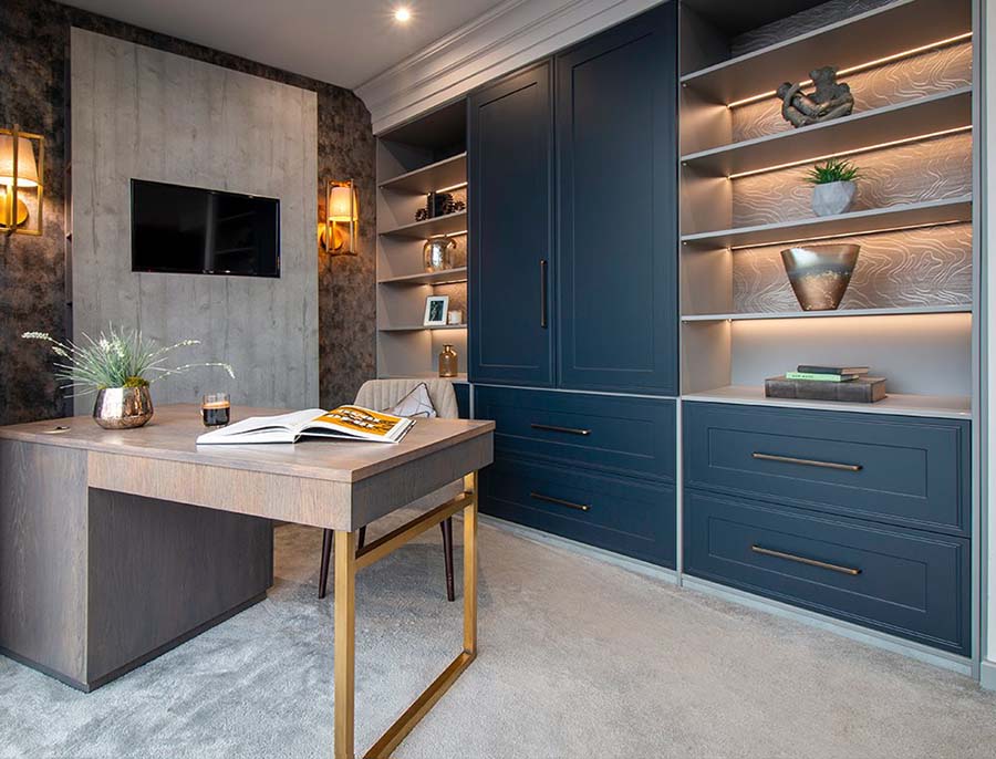 office desk with bifold wardrobe