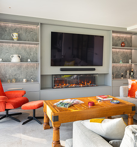 media unit with tv and fire