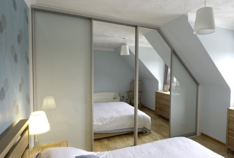 angled grey sliding wardrobe