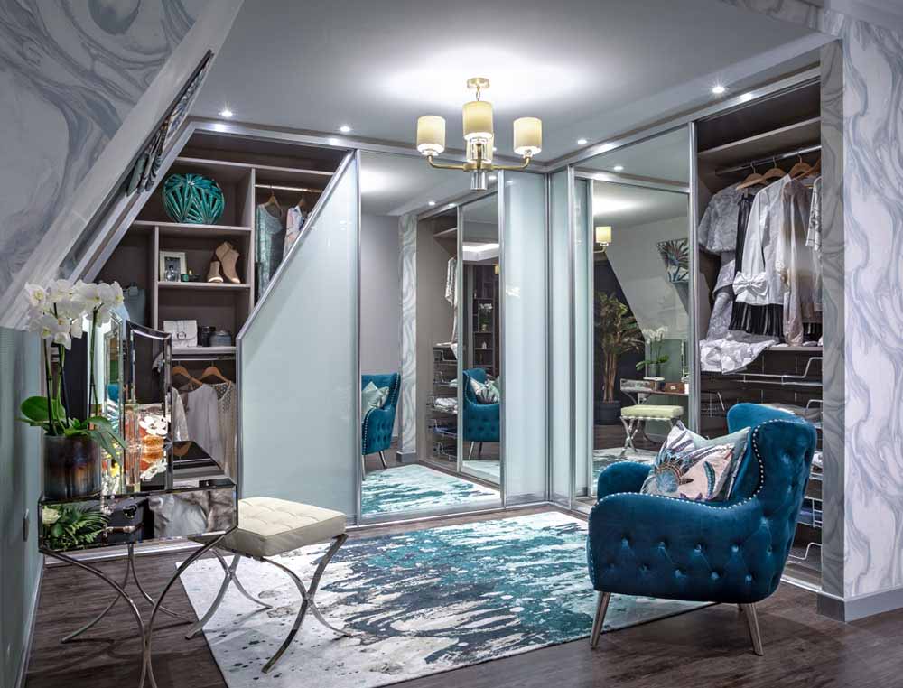 sliding angled glass and mirror wardrobe