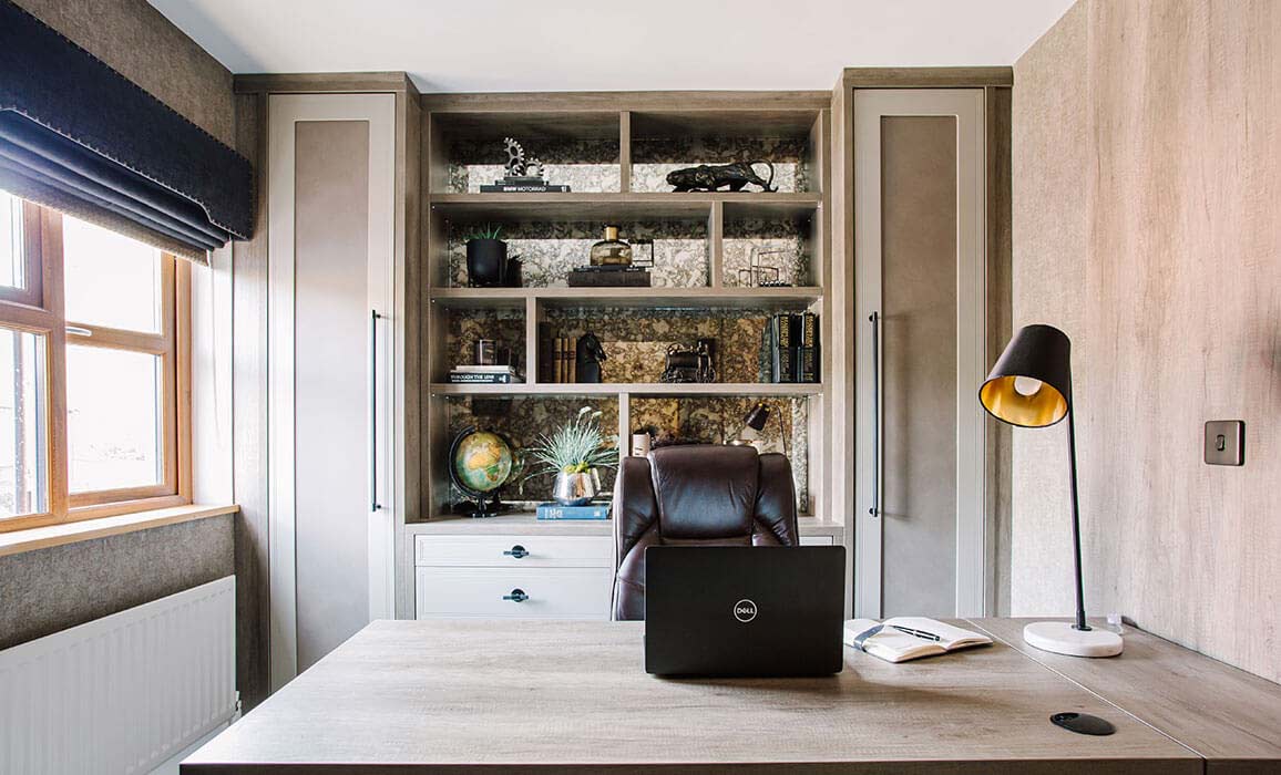 home office with hinge units in background