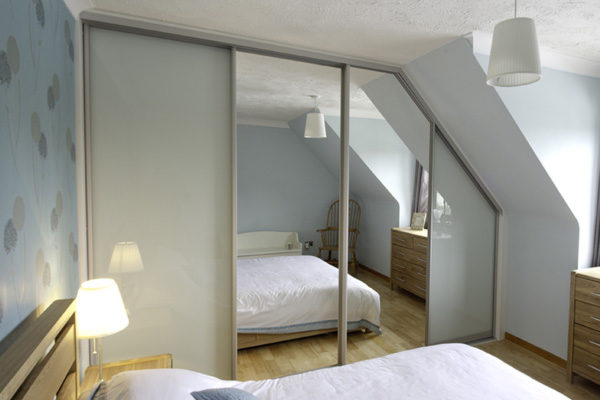 sliding angled glass and mirror wardrobe