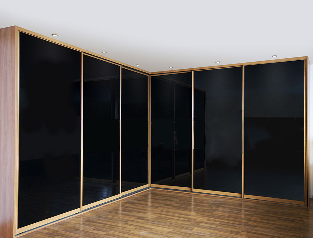 black and gold corner sliding wardrobe